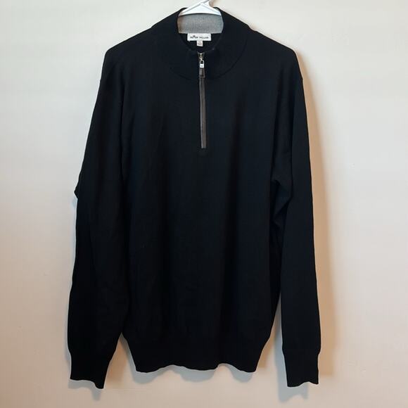 Peter Millar Nappa Quarter-Zip Merino Wool Silk Blend Black Sweater Size: XL - Picture 2 of 8